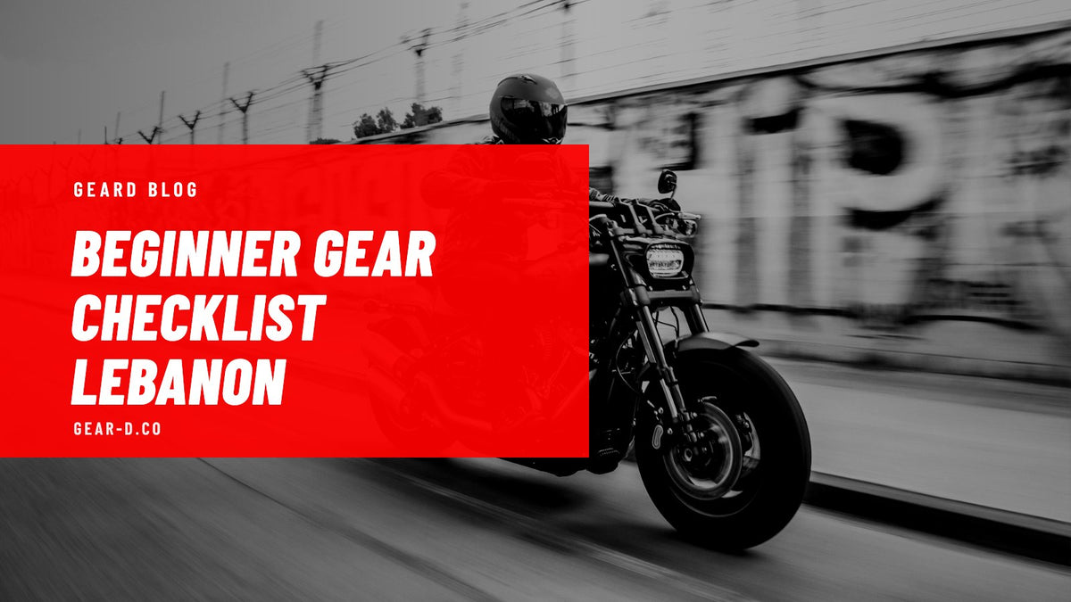 Beginner rider wearing a full set of motorcycle gear in Lebanon: helmet, gloves, jacket and boots