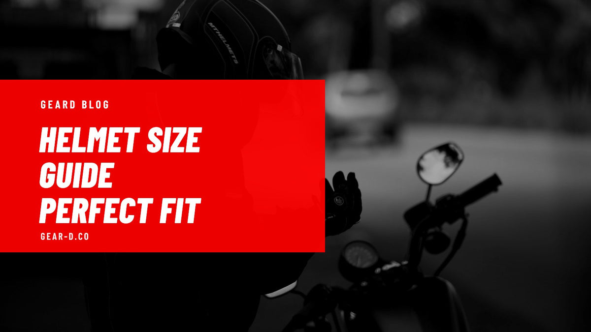Rider checking the fit of a motorcycle helmet using a helmet size guide