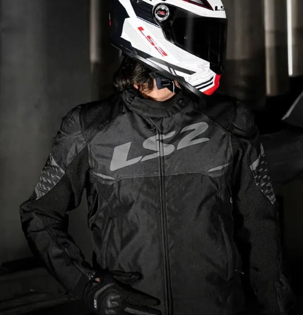LS2 Apex Lady Waterproof Sport Jacket Black/Dark Grey, rear view