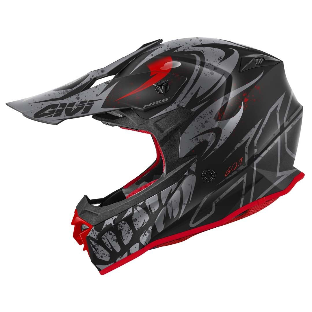GIVI 60.1 Gloom Black/Titanium/Matte Red Helmet, side view