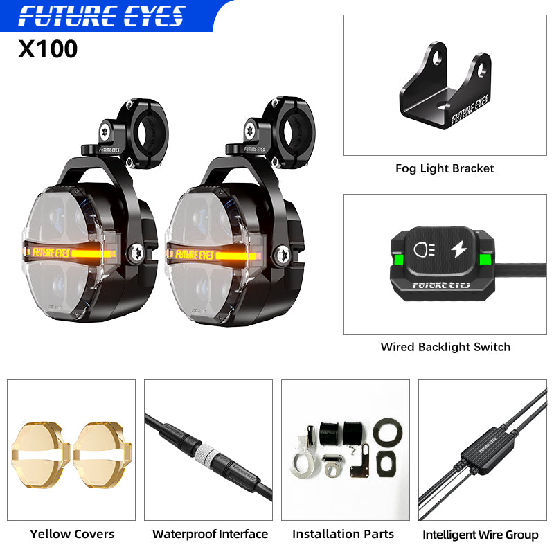 Future Eyes Galaxy X100 Motorcycle Auxiliary Spotlights (Complete Pair Set)