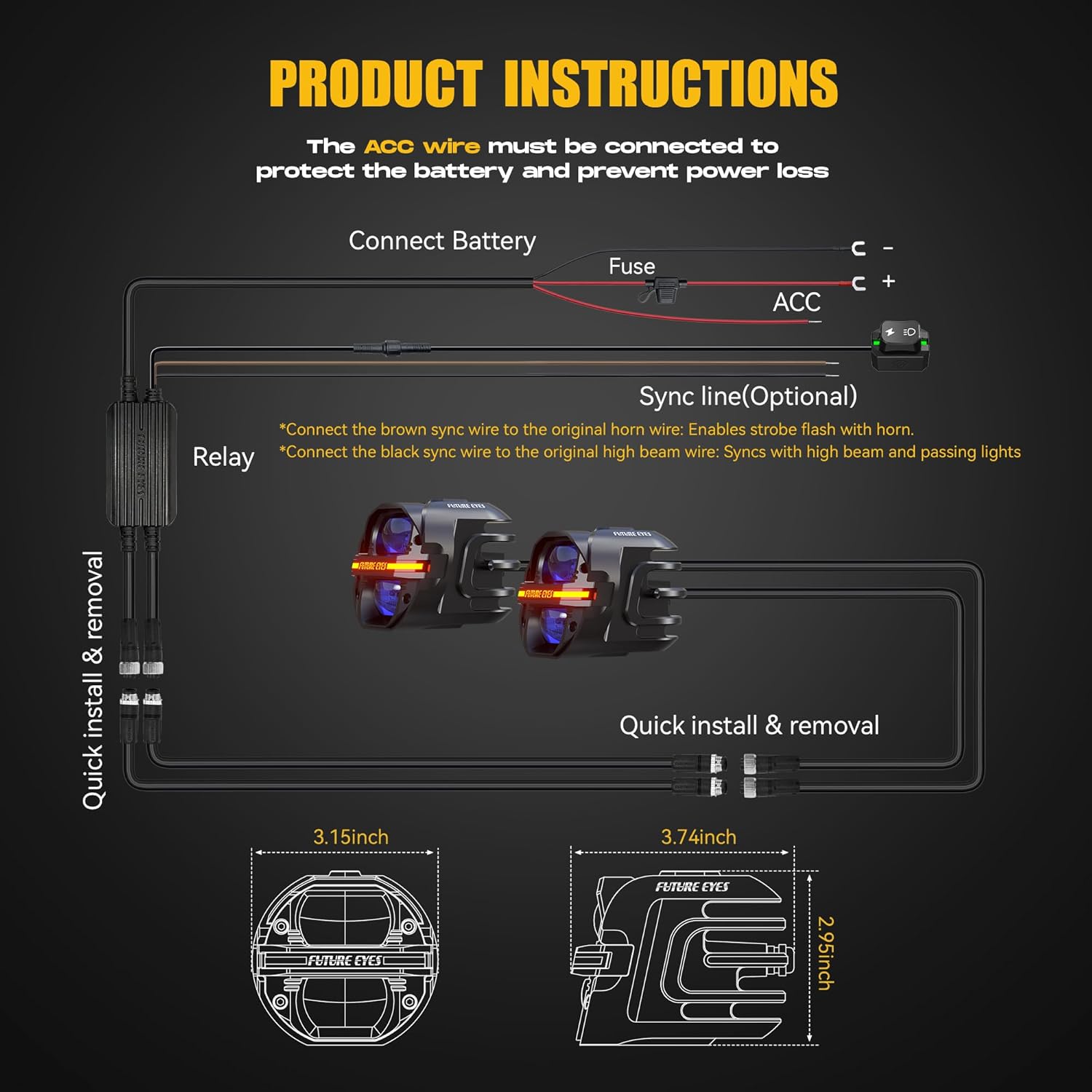 Future Eyes Galaxy X80 Motorcycle Auxiliary Spotlights (Pair)