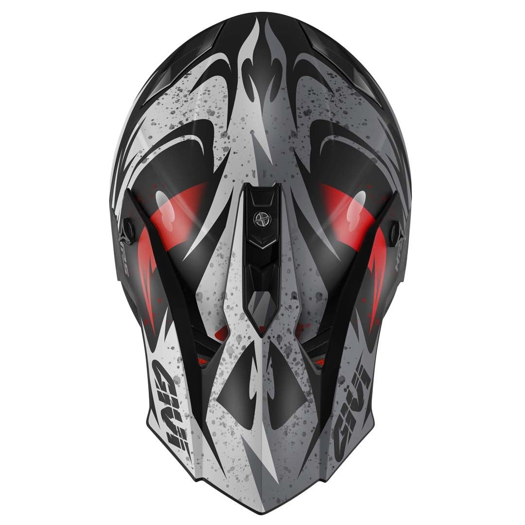 GIVI 60.1 Gloom Black/Titanium/Matte Red Helmet, rear view