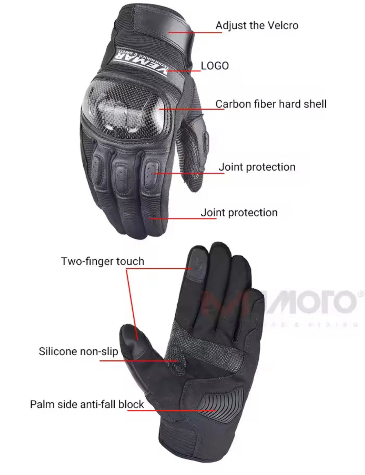 Vemar Momo Carbon Fiber Motorcycle Gloves, detail