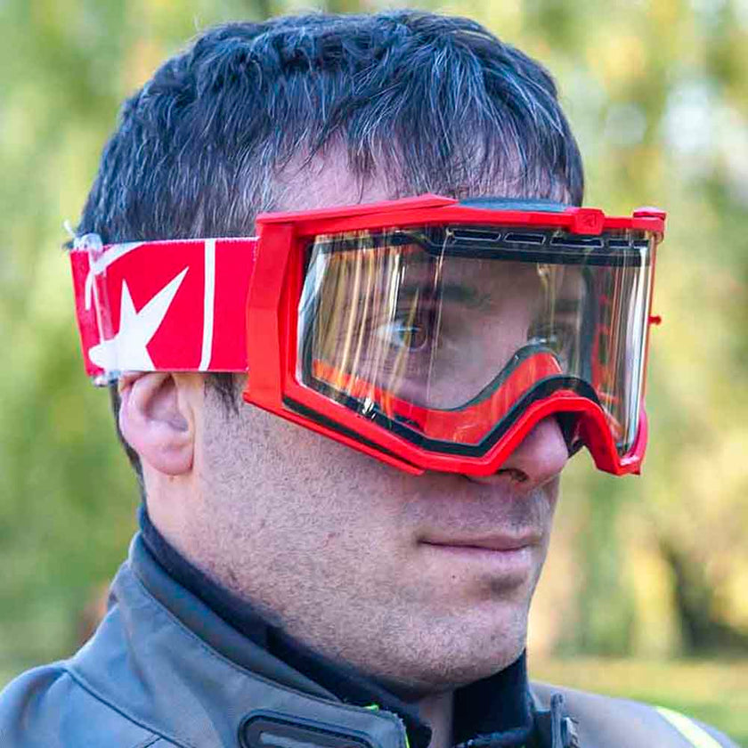Ariete 8K Enduro Goggles Red, Double Ventilated Clear Lens