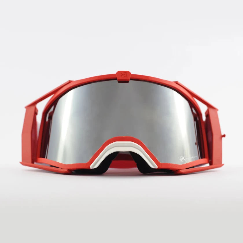 Ariete 8K Top MX Goggles Red/White, Silver Mirrored Lens