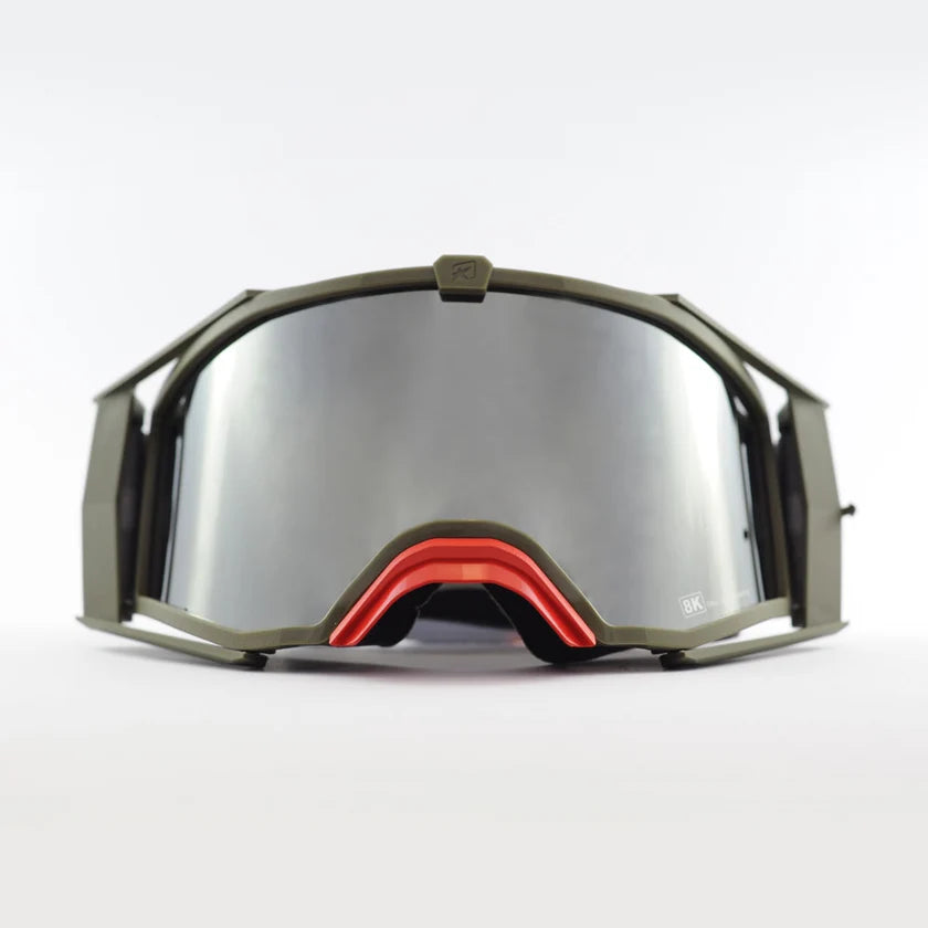 Ariete 8K Top MX Goggles Olive Green/Red, Silver Mirrored Lens