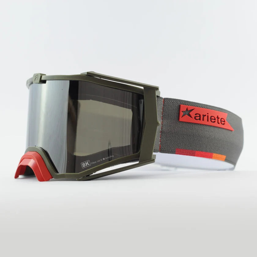 Ariete 8K Top MX Goggles Olive Green/Red, Silver Mirrored Lens
