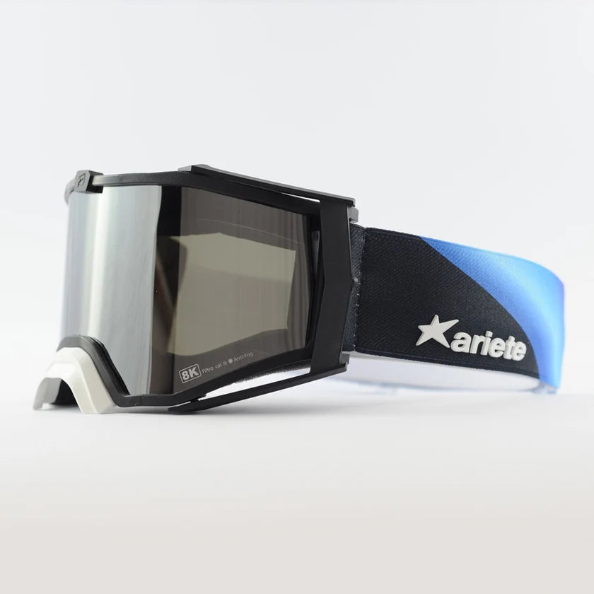 Ariete 8K Top Desert MX Goggles Black/Blue, Silver Mirrored Lens