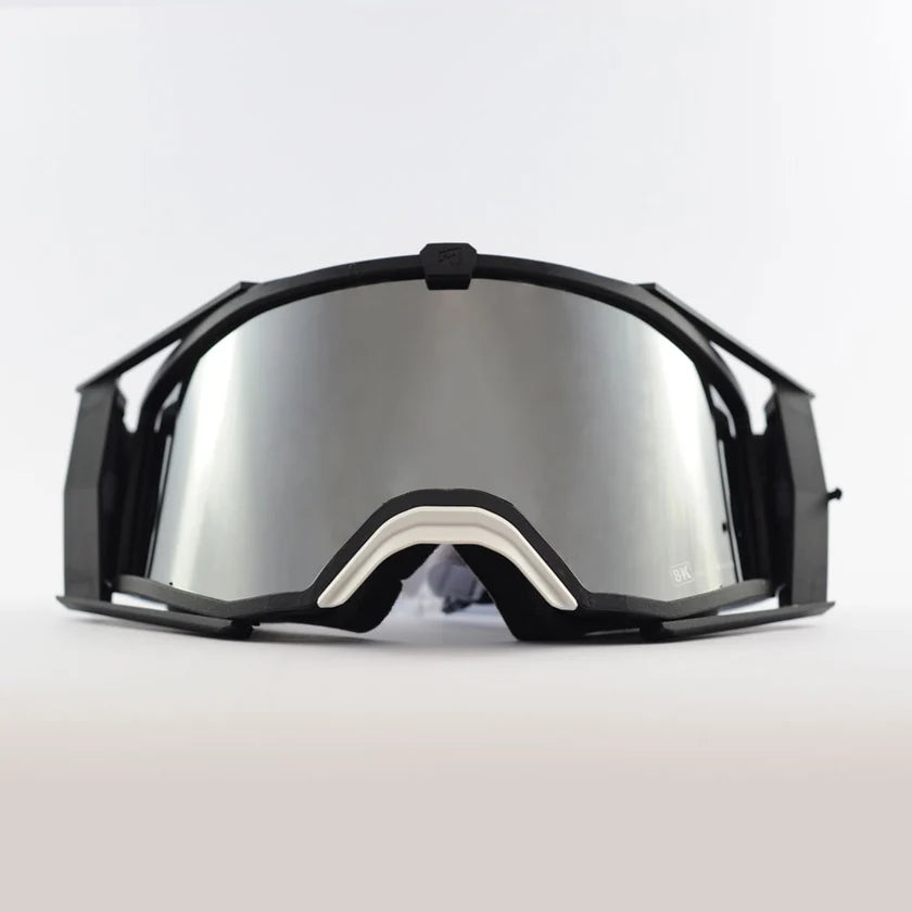 Ariete 8K Top Desert MX Goggles Black/Blue, Silver Mirrored Lens