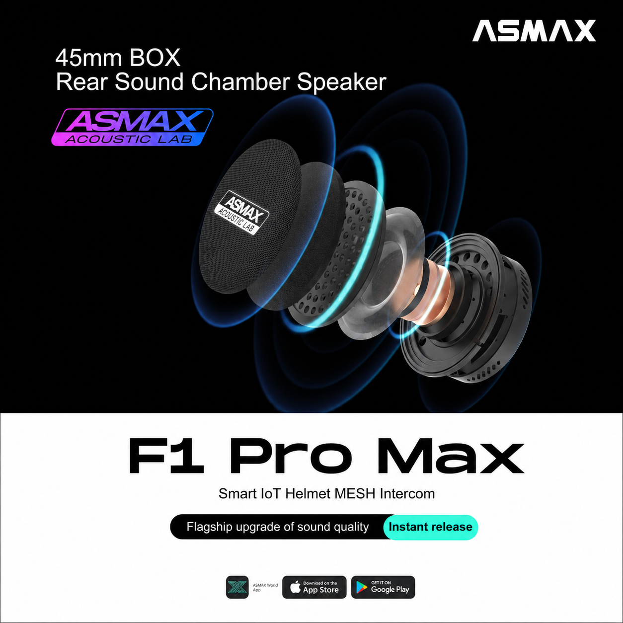 ASMAX F1 Pro Max 45mm Mesh Intercom Headset