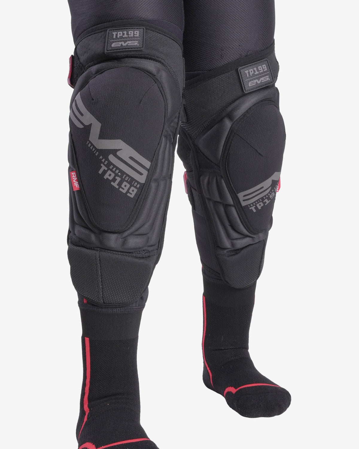 EVS TP199 Blackout Knee Guard youth on rider