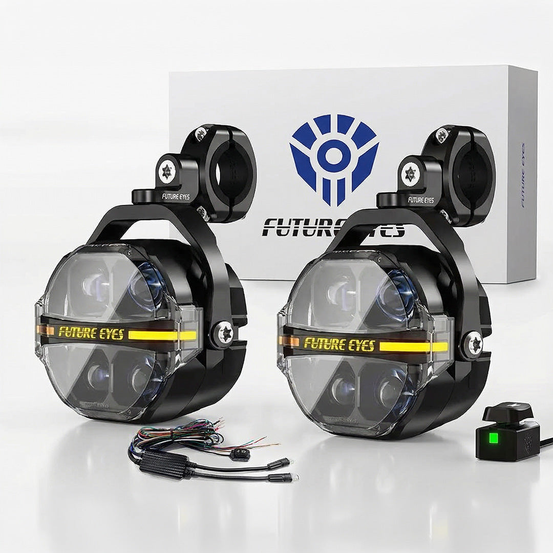 Future Eyes Galaxy X100 Motorcycle Auxiliary Spotlights (Complete Pair Set)