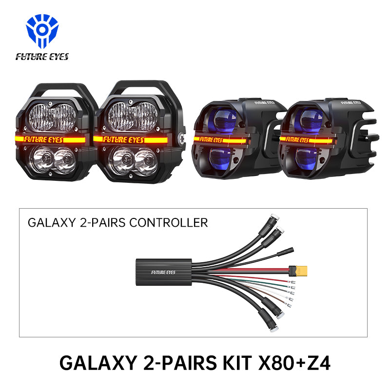 Future Eyes Galaxy U-2-Pairs Motorcycle Light Combo Kit (X80 + Z4 Set)