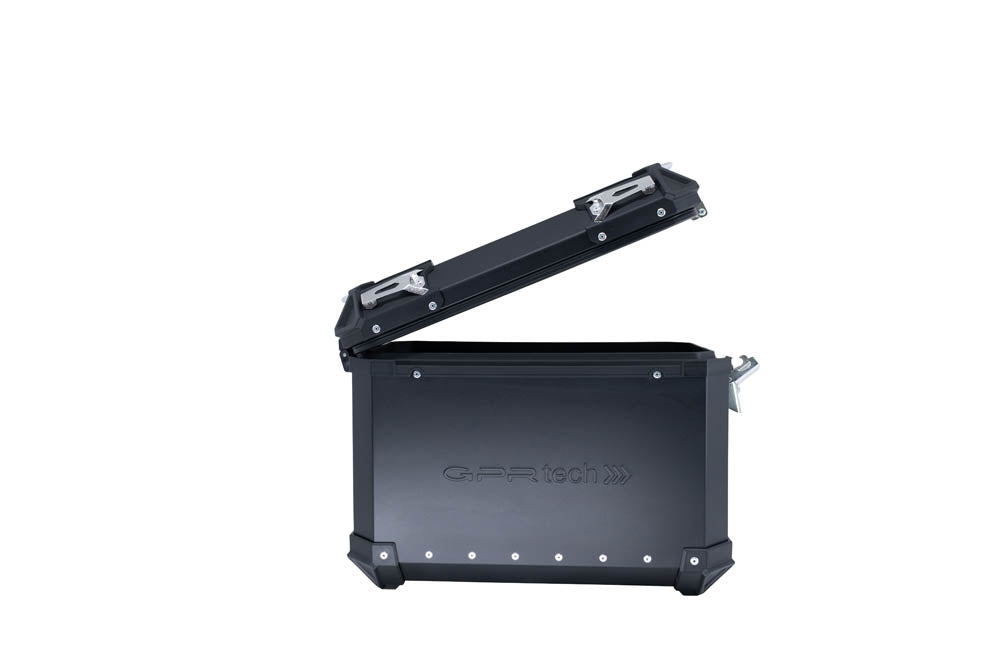 GPR TECH Pair of side cases aluminum made with contoured right side, black color  Capacity 38 LT. + 32 LT. (without rack) – Premium Aluminum Motorcycle Panniers – image 9