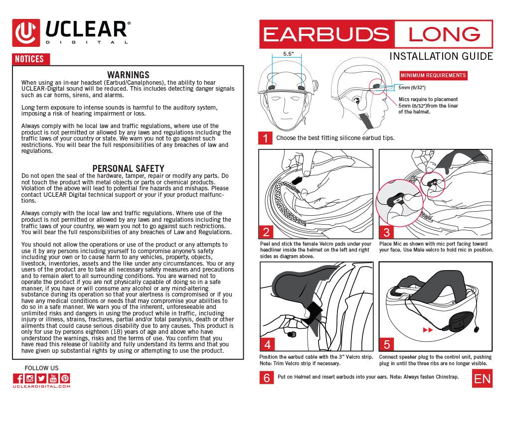 UClear Earbuds with Microphone for Half-Helmets