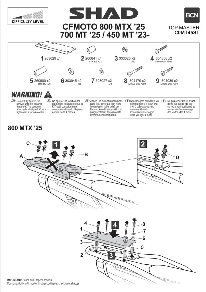 SHAD Top Master fitting kit – CFMOTO MT450 '23 / 700MT '25 / 800MTX '25