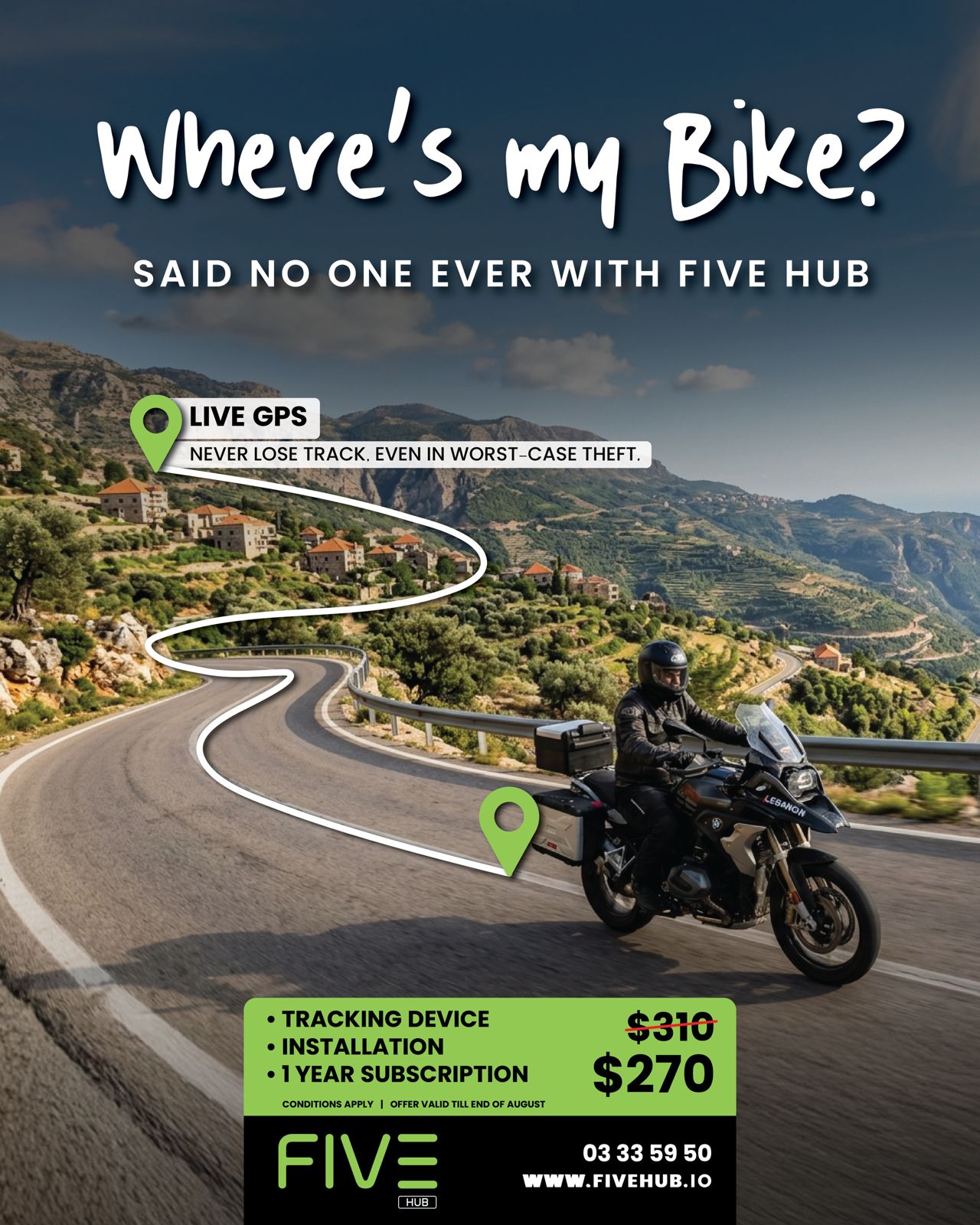FIVE Hub Motorcycle GPS Tracker & Anti-Theft System