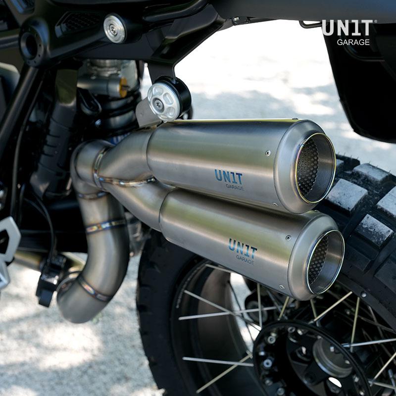 Unit Garage - Double High Pipe Nine T Scrambler With Visible Welding (Silencer In Titanium With End Cap Grill)