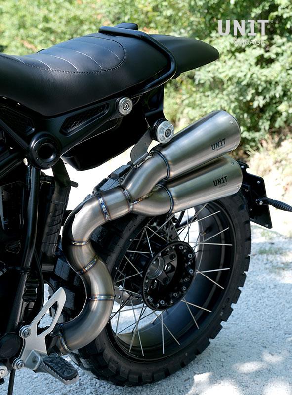 Unit Garage - Double High Pipe Nine T Scrambler With Visible Welding (Silencer In Titanium With End Cap Grill)