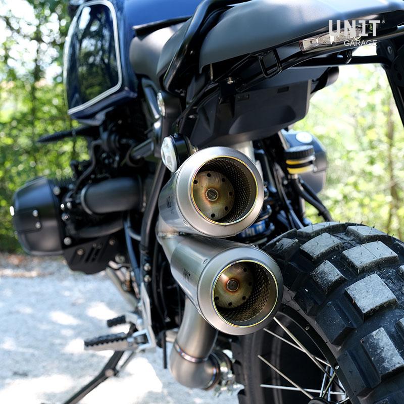 Unit Garage - Double High Pipe Nine T Scrambler With Visible Welding (Silencer In Titanium With End Cap Grill)