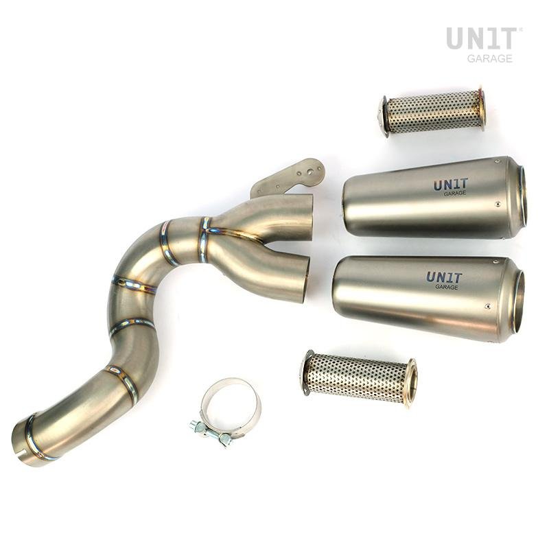 Unit Garage - Double High Pipe Nine T Scrambler With Visible Welding (Silencer In Titanium With End Cap Grill)