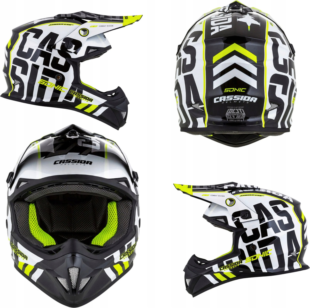 Cassida Cross Pro II Motocross Helmet Matte Black/Fluo Yellow/White
