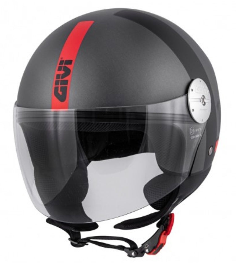 GIVI 10.7 MINI Jet Helmet Dark Matt Gray / Gray / Red