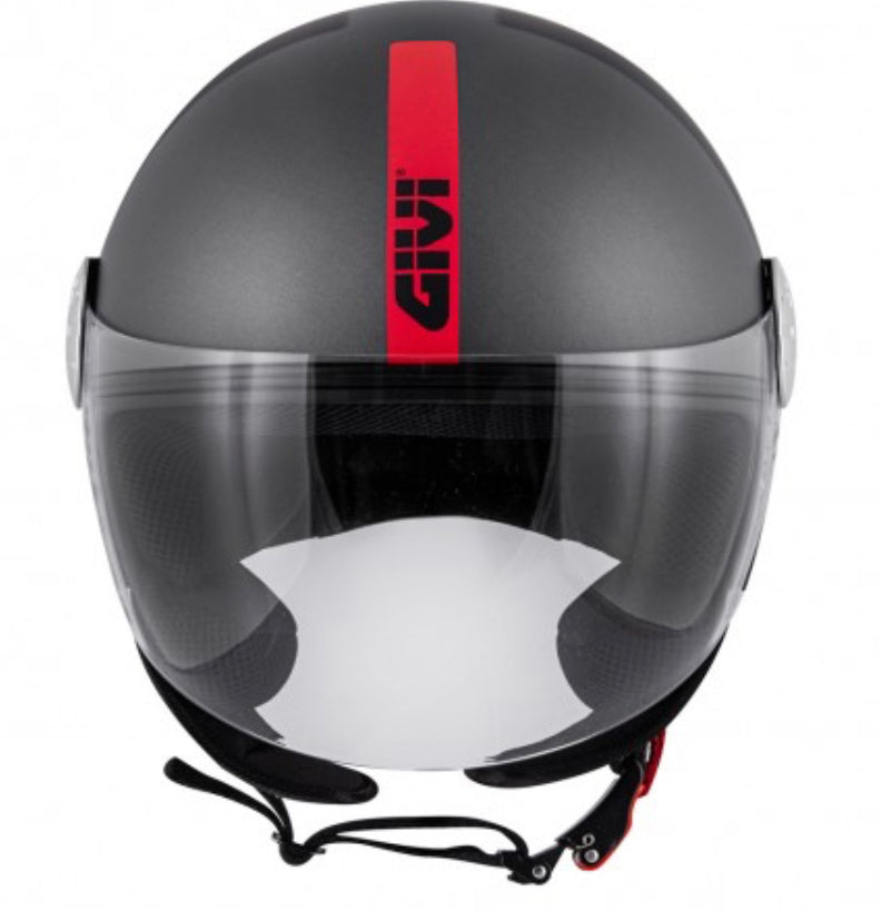 GIVI 10.7 MINI Jet Helmet Dark Matt Gray / Gray / Red