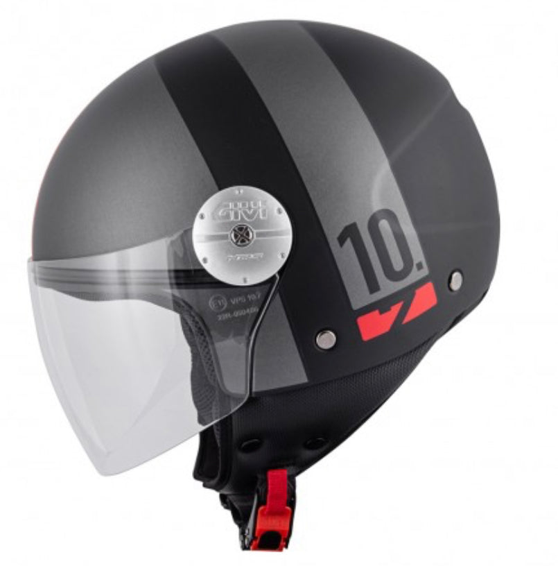 GIVI 10.7 MINI Jet Helmet Dark Matt Gray / Gray / Red