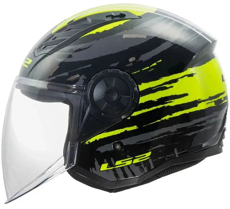 LS2 OF616 AIRFLOW II 2 BRUSH GLOSSY BLACK/H-V YELLOW